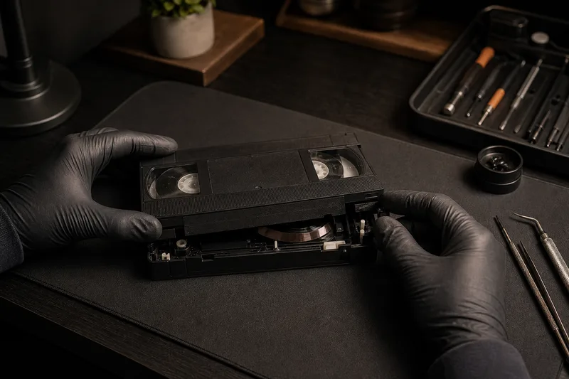 Pregled poškodovane VHS kasete v studiu